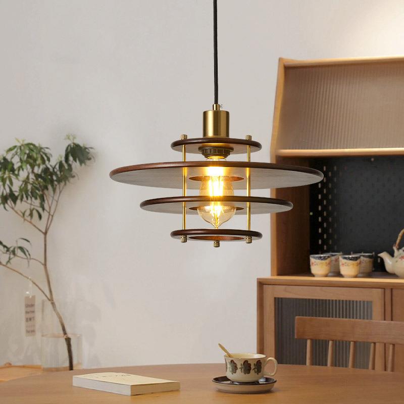 中古南洋风原木飞碟餐厅PH5吊灯胡桃木复古吧台餐桌民宿茶室灯具