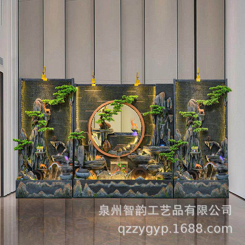 假山水幕墙鱼缸招财水幕墙循环流水摆件屏风落地庭院阳台酒店装饰