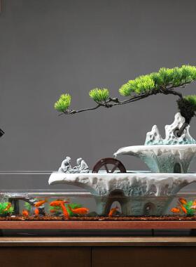 流水生财摆件客厅电视柜桌面玻璃鱼缸循环水转运招财喷泉乔迁礼品