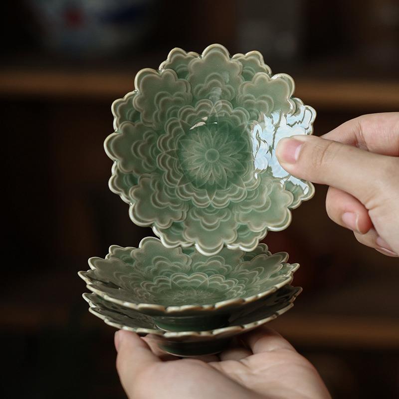 几欢越窑青瓷茶杯垫中式陶瓷杯托手工功夫茶具茶道配件茶托隔热垫