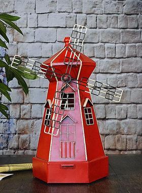 创意复古大风车模型家居软装饰铁艺风车橱窗陈列摆件摄影道具