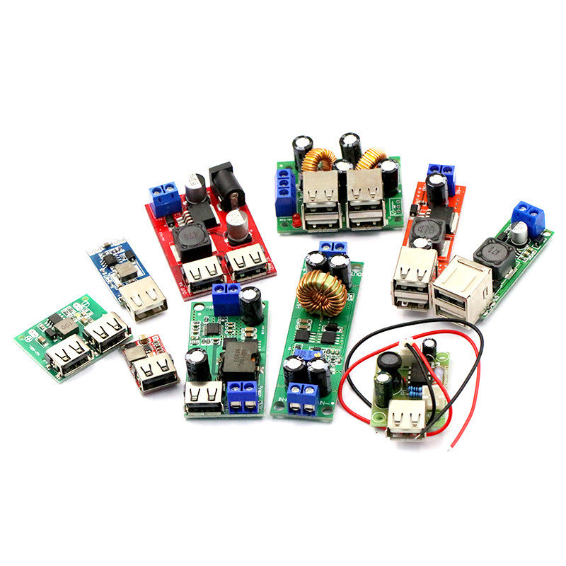 DC-DC降压电源模块97.5%板6-24V12V转5V3A 车载双USB手机充电器