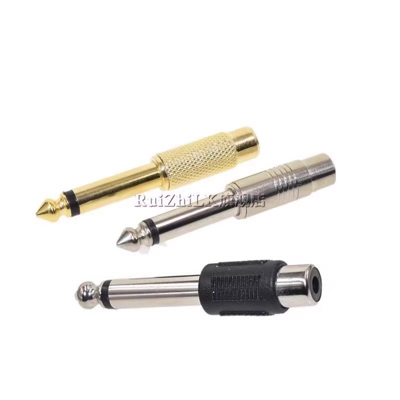 6.5mm大二芯转RCA莲花母转换器调音台吉他转接线音频音响插头接头