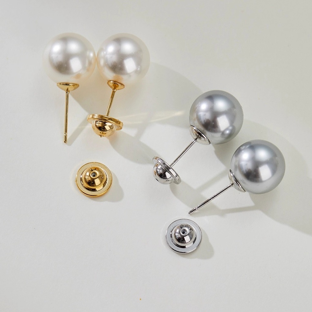 白凛 925纯银澳白色正圆大珍珠耳钉女新款爆款轻奢高级感耳环耳夹