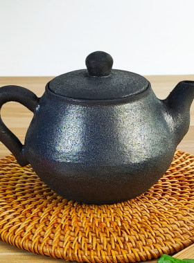平定黑砂泡茶壶粗陶养生茶壶黑陶单壶小号复古泡茶壶茶具
