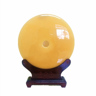 天然米黄玉平安扣家居客厅玄关电视柜酒柜玉璧旺运招财装饰品