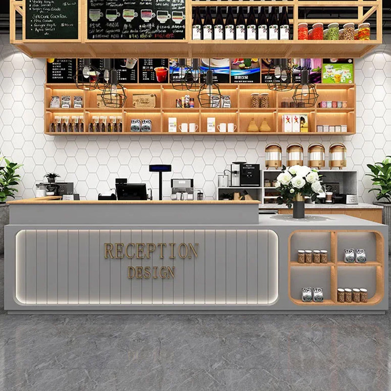 现代定制实木吧台收银柜台水果甜品奶茶咖啡店展示前台接待台
