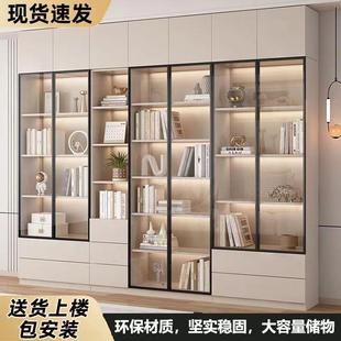 玻璃门书柜一体靠墙到顶现代简约家用组合酒柜客厅收纳储物小柜子
