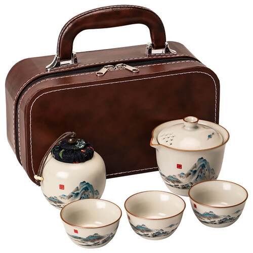 窑旅功汝夫行茶具套组JX-1583可携式包户外喝茶泡一茶壶陶瓷快客