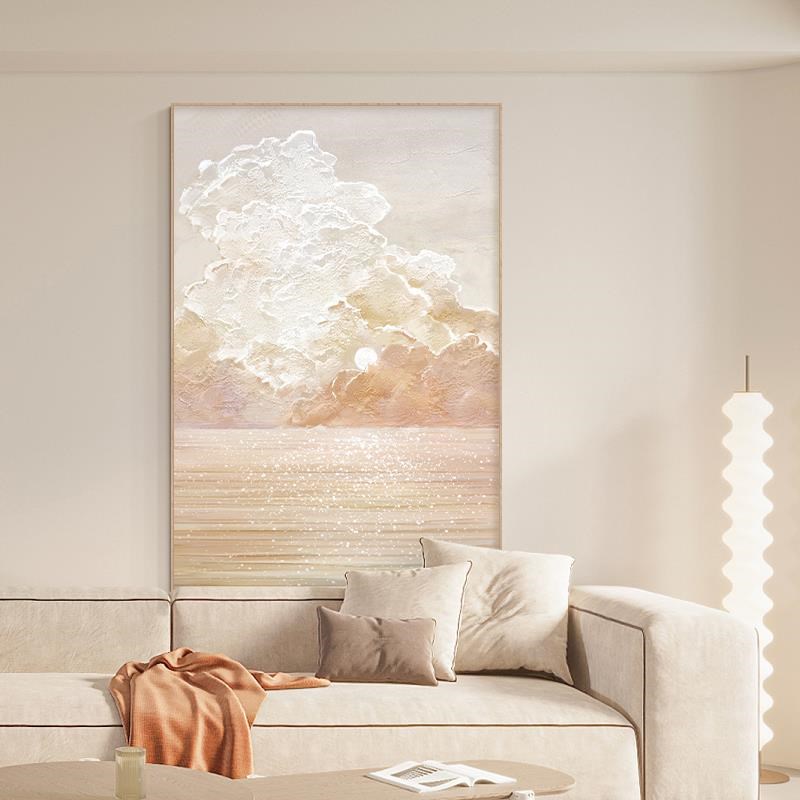 奶油风客厅饰画油画肌理感大幅艺术挂画现代沙发背景墙壁画
