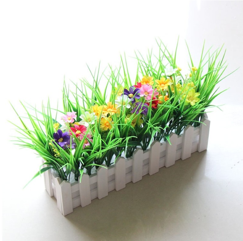 假花盆栽摆设田园小盆栽餐桌茶几花盆仿真花艺木栅栏塑料花摆件