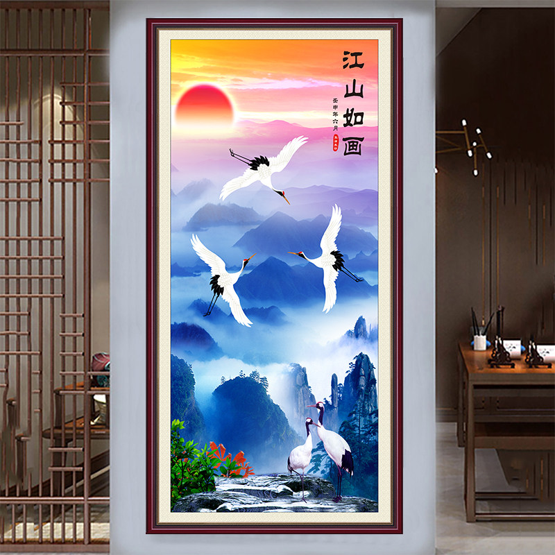 江山如此多娇自粘油画布山水国画墙纸风景壁画竖玄关装饰年画,家居饰品,现代装饰画,淘宝优惠券,粉丝福利购,淘宝优惠卷