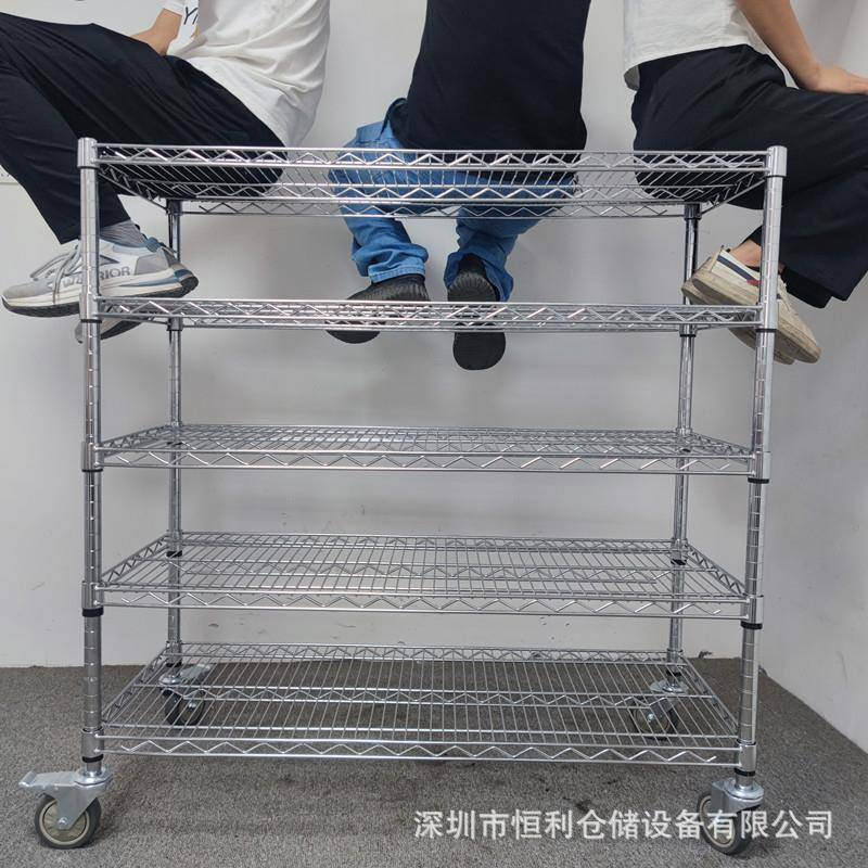 仓库镀铬线网货架不锈钢移动多层DIY防静电物料架带轮子铁架置物