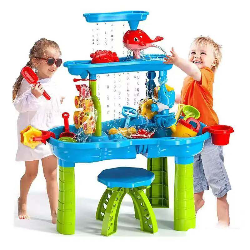玩水桌新款三层儿童沙滩戏水桌大号户外室内亲子互动玩沙滩玩具桌