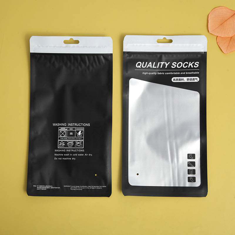 环保塑料包装袋英文简约半透明袜子镀铝复合袋儿童连体袜自封袋