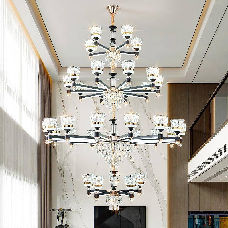 复式楼大吊灯欧式别墅大厅灯楼中楼中空客厅跃层楼梯旋转家用吊灯
