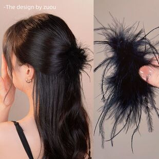 羽毛抓夹半扎发蓬松显发量黑色不掉毛中号发夹女後脑勺鲨鱼夹抓夹