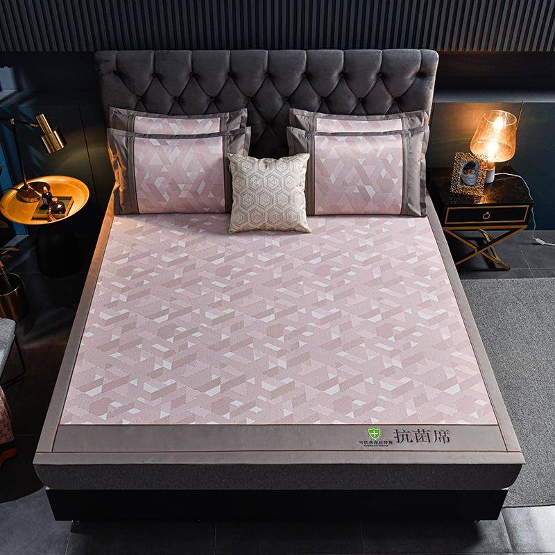 艾草凉席三件套古藤夏凉席可折叠刺绣冰丝席单双人空调子床笠