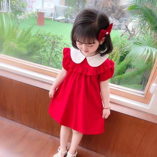 夏季新款童装女童娃娃领连衣裙夏装女宝宝可爱公主裙儿童全棉裙子