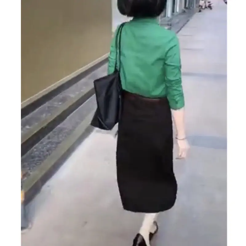 6122025早春新款韩版时尚两件套翻领衬衫打底半身裙女时尚套装