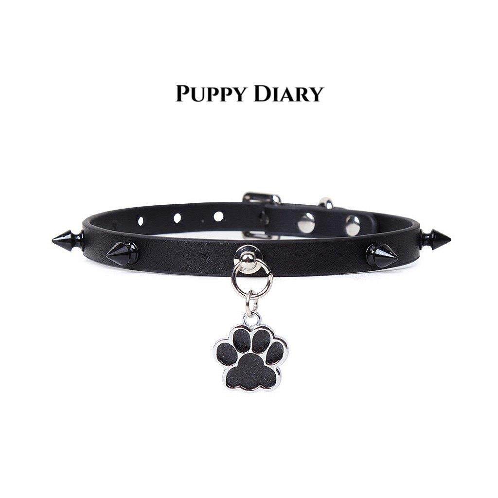 Puppy*真皮项圈女猫爪铆钉choker定制可刻字牛皮项圈男颈饰