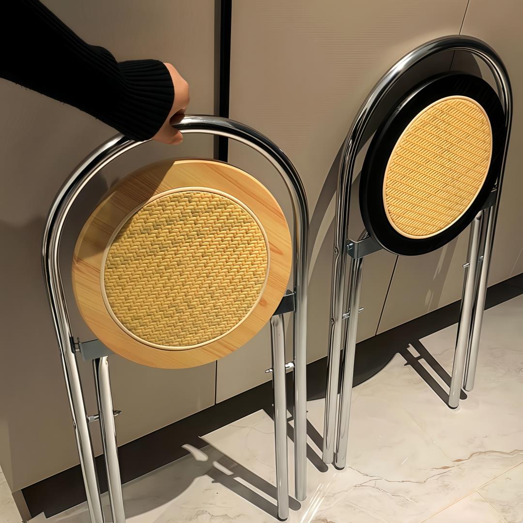 云品楠山彷藤编高脚折叠椅子覆古吧台椅子轻奢高级感家用阳台凳子