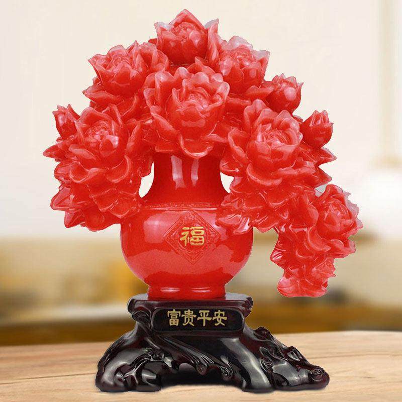 富贵平安牡丹花摆件工艺品结婚礼物电视柜酒柜客厅家居新房装饰品