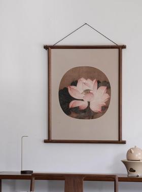 禅意新中式画黑胡桃木装饰画相框挂轴实木画框玄关客厅墙壁挂画