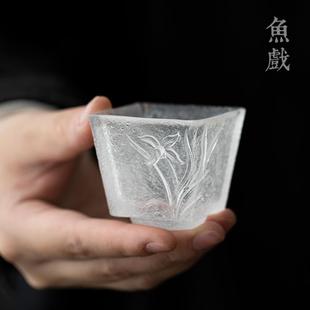玻璃手工主人杯品茗杯个人单杯家用功夫茶具杯子 鱼戏琉璃茶杯日式