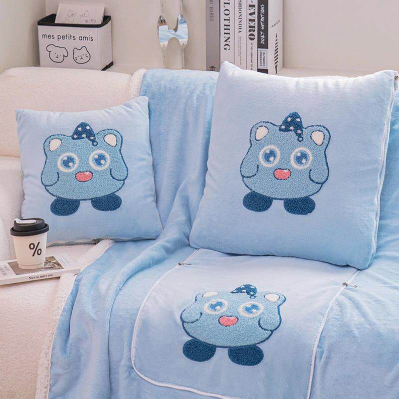 卡通怪兽儿童抱枕被子两用汽车内毯子二合一办公室午睡枕头被保暖