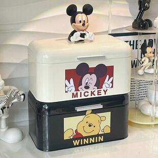 收纳盒米奇可爱卡通桌面玄关客厅卧室铁带盖口罩杂物零食药箱储物
