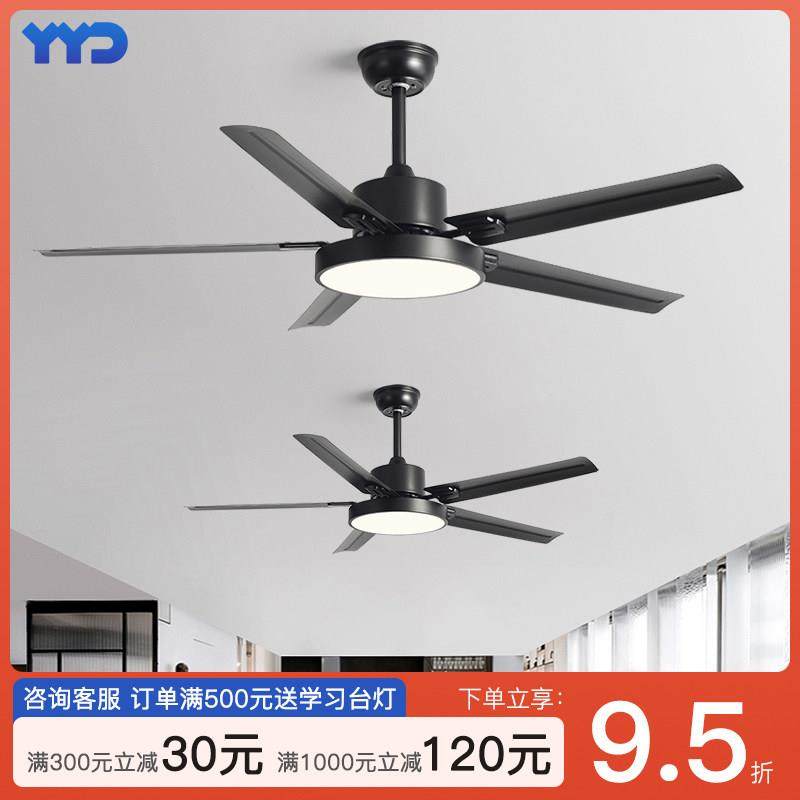 大风力黑色吊扇灯家用饭厅客厅吊扇灯风扇吊灯一体工业商用电扇灯
