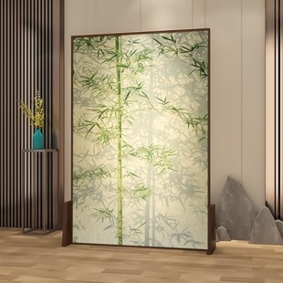 东方美学b新中式实木移动屏风隔断客厅入户遮挡玄关背景墙竹影座