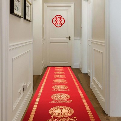 婚庆结婚用品大红楼梯地毯婚礼布置装饰道具烫金红地毯喜字路引