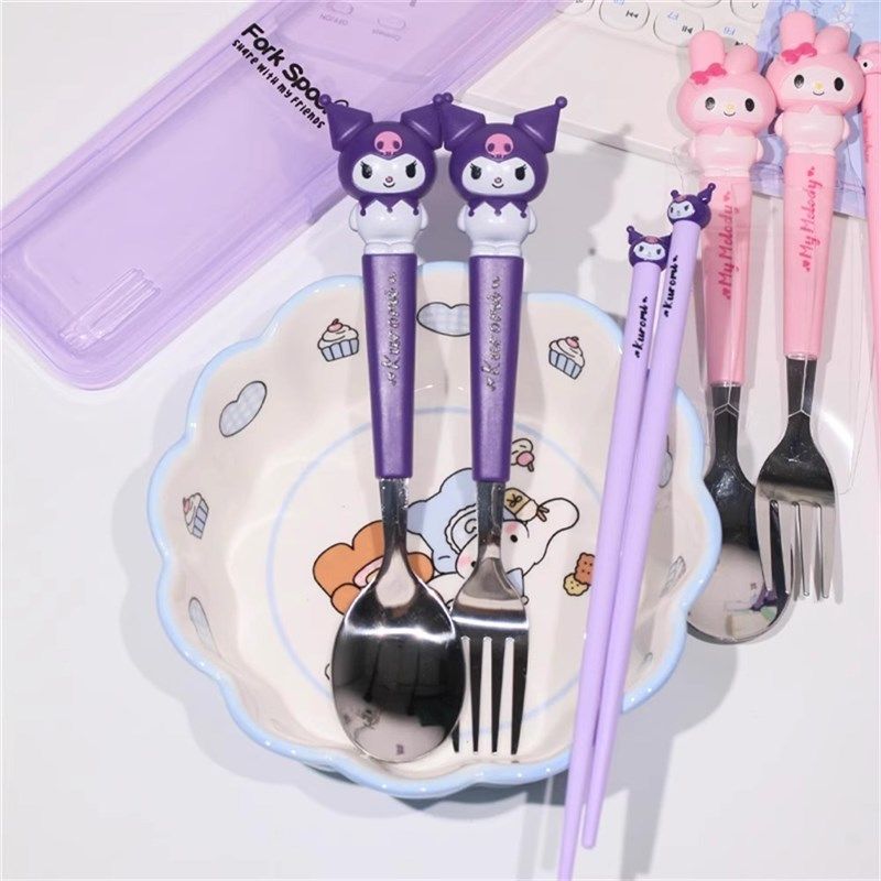 儿童筷子餐具套装不锈钢勺子库洛E米叉盒装大耳狗公仔造型餐具,餐饮具,便携/折叠餐具,淘宝优惠券,粉丝福利购,淘宝优惠卷