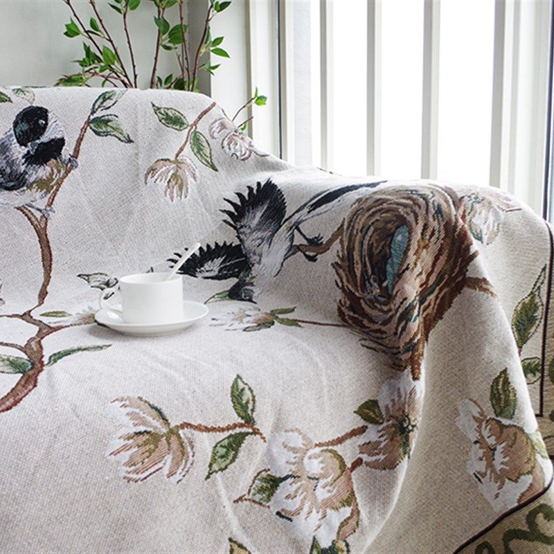 复古美式花鸟多功能盖毯针织线毯G子单人沙发套罩巾休闲床毯