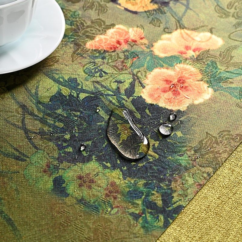 茶席桌旗复古高端仿云纱防x水茶茶台垫茶几布艺茶桌垫茶席垫子