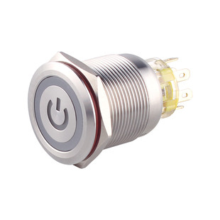 22mm金属按钮开关两开两闭双控防水点动小型圆形带灯两路双闪