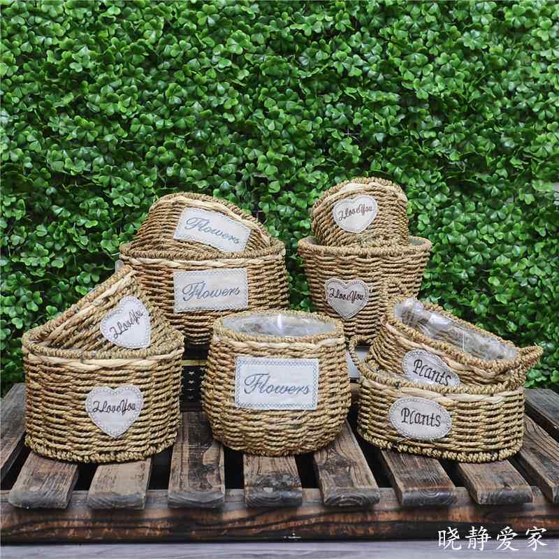 礼品手工编织花篮柳编藤花器挂花花蓝竹编麻绳提篮多肉花束篮子