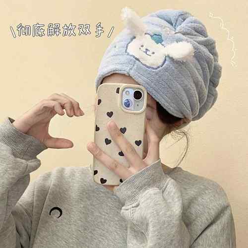 卡通快乐小狗干发帽珊瑚绒吸水速干包头巾女加厚柔软可爱擦头毛巾