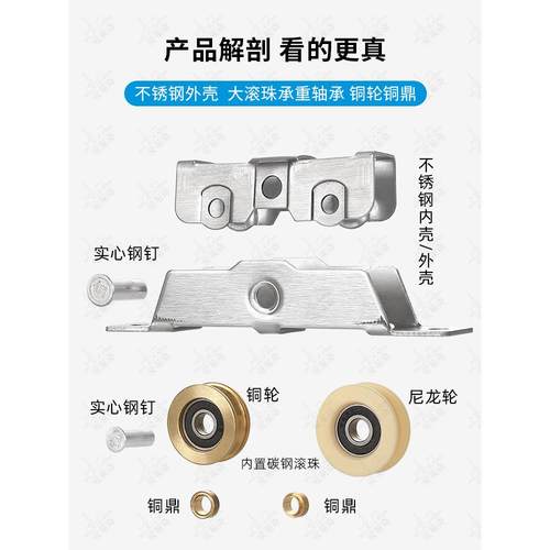 不锈钢轴承轮移门滑轮重型趟门轮推拉门窗铜轮嵌入式双轮JT柜门轮