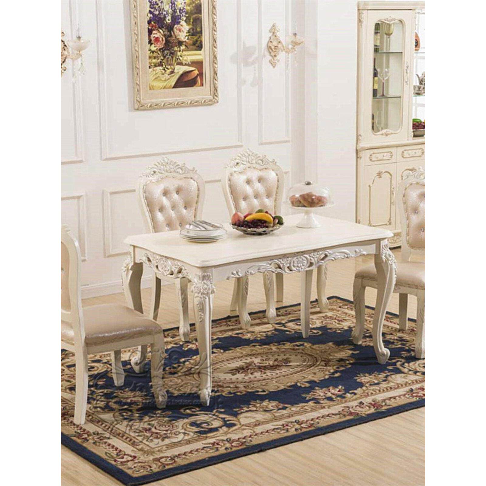 新款包邮欧式田园实木餐桌椅子组合白色餐台韩式时尚简约现代家具