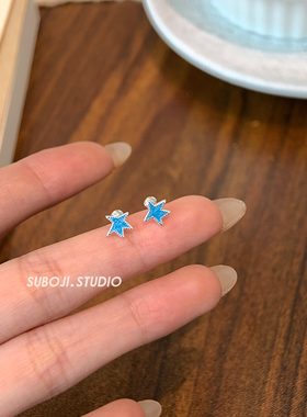 素泊集s999纯银蓝色海星耳钉女小众设计高级感耳环养耳洞精致耳饰