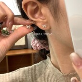 素泊集s999纯银蝴蝶结耳钉纯银女小众设计高级耳环养耳洞简约耳饰