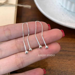 素泊集s999纯银豆豆耳线女小众耳钉高级螺丝耳环养耳洞睡觉不用摘