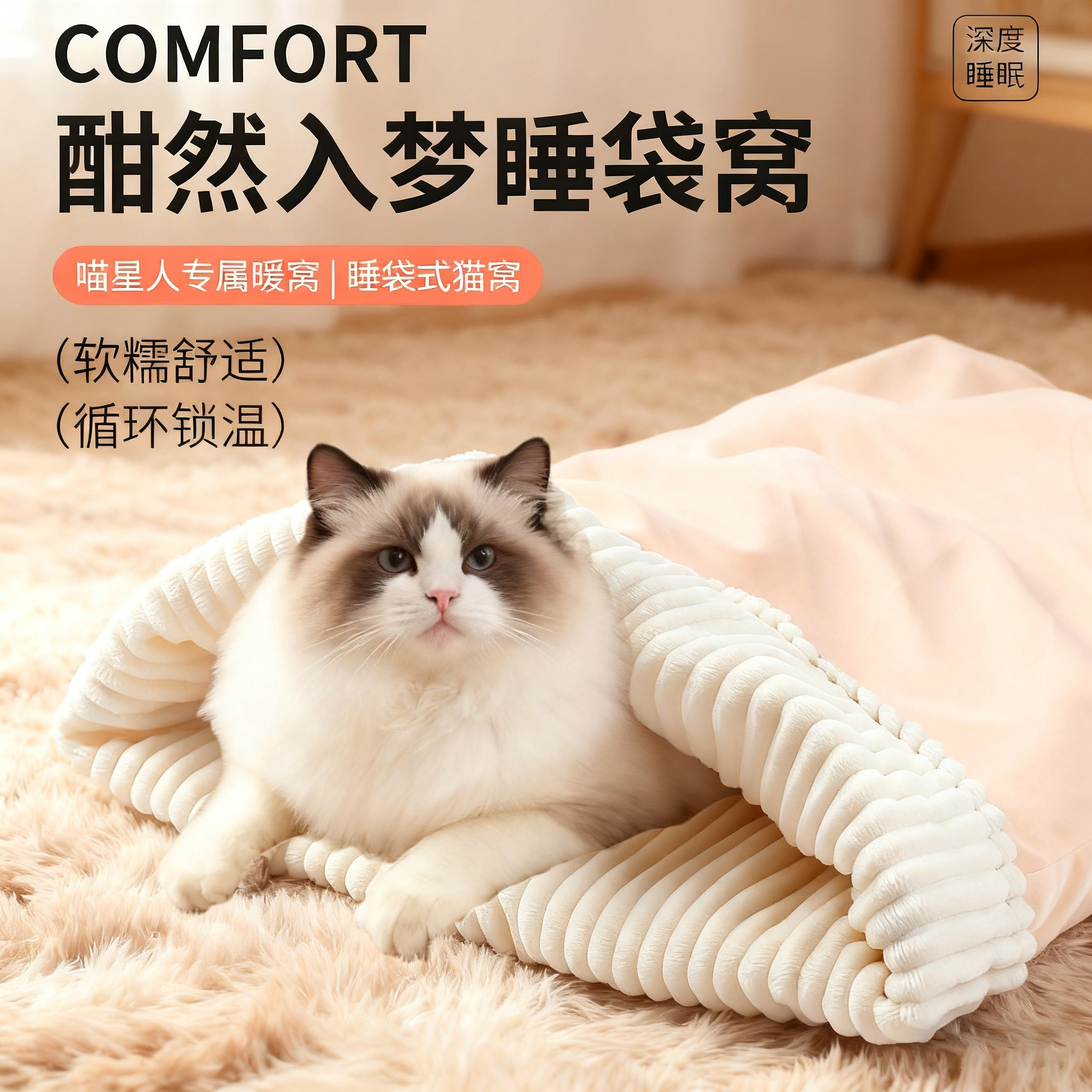 半封闭睡袋猫窝四季通用冬季保暖