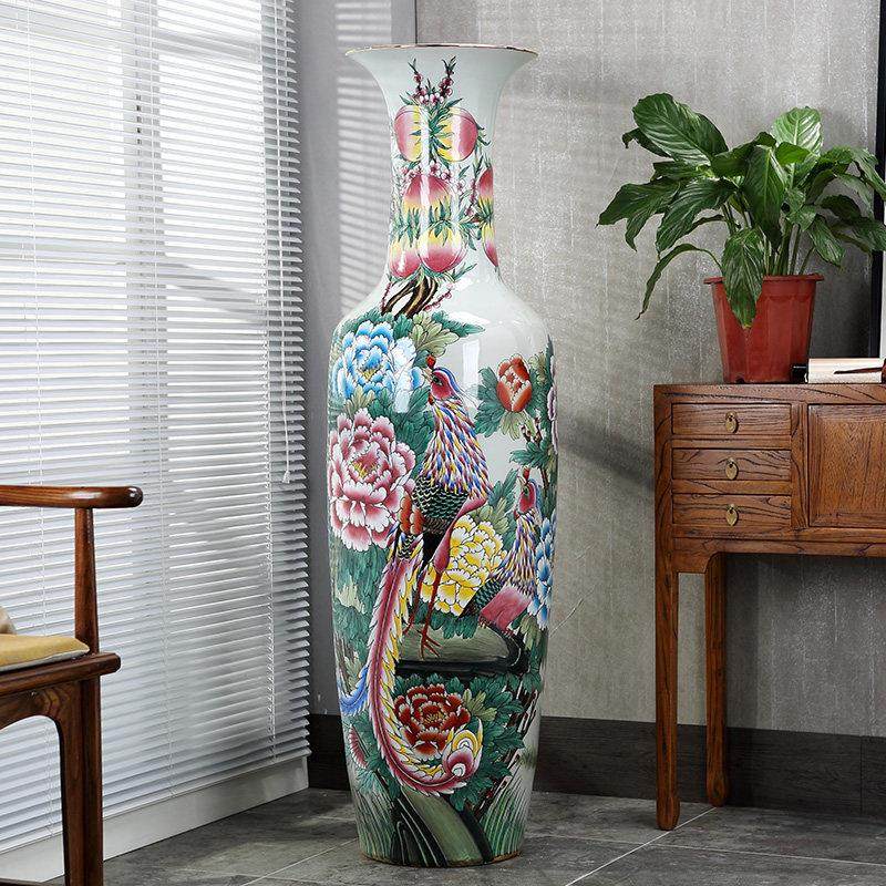 景德陶瓷器式大手绘粉彩落地大花中瓶DHP0096摆镇件客厅插花特号