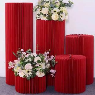 婚庆红加橱密折台柱甜品XJL色摆件罗马柱路引圆柱立柱婚礼窗折纸