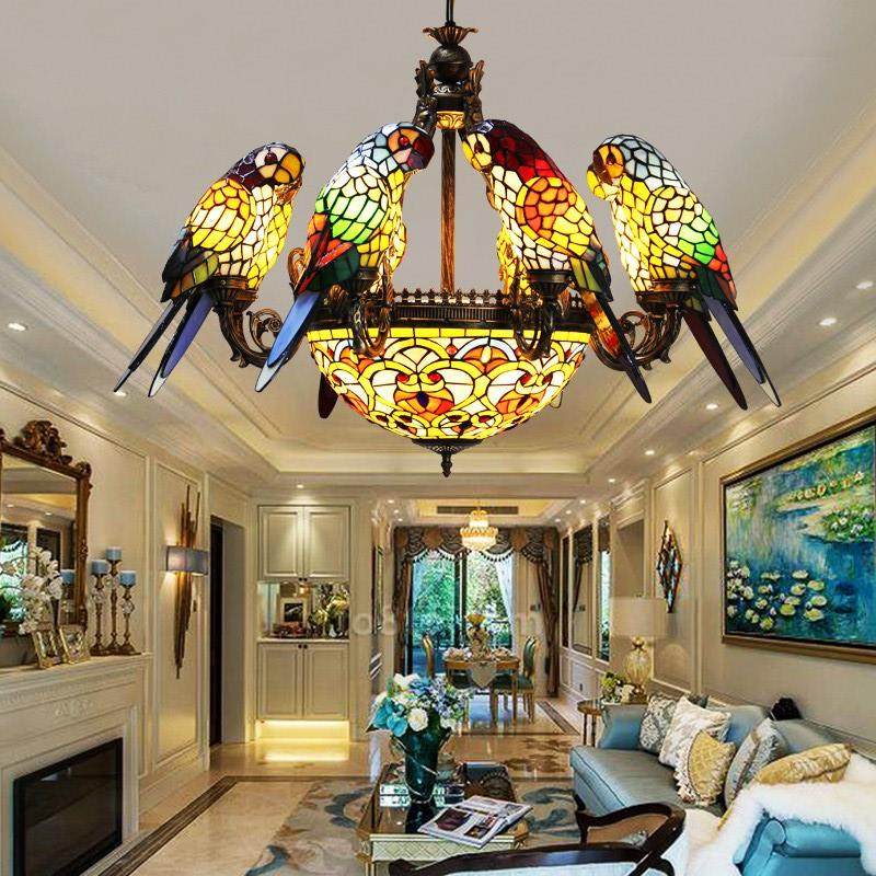 蒂凡尼厅彩小鸟鹦鹉门阳台道过客卧室西餐玻咖啡酒吧会所复古MKNE