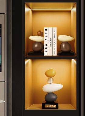 石来运品转书档摆件家居饰酒电迁视柜书房241115书柜高级感装饰书